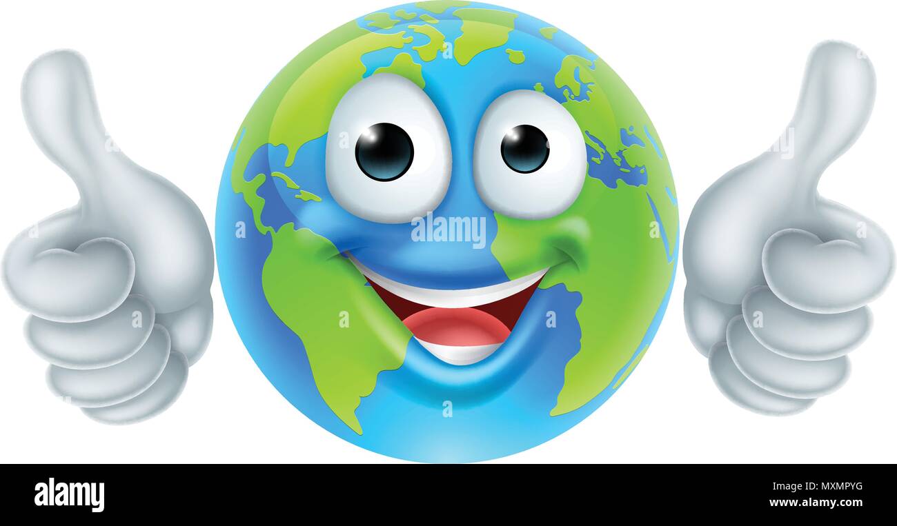 Tag der Erde Daumen oben Maskottchen Globus Zeichentrickfigur Stock Vektor