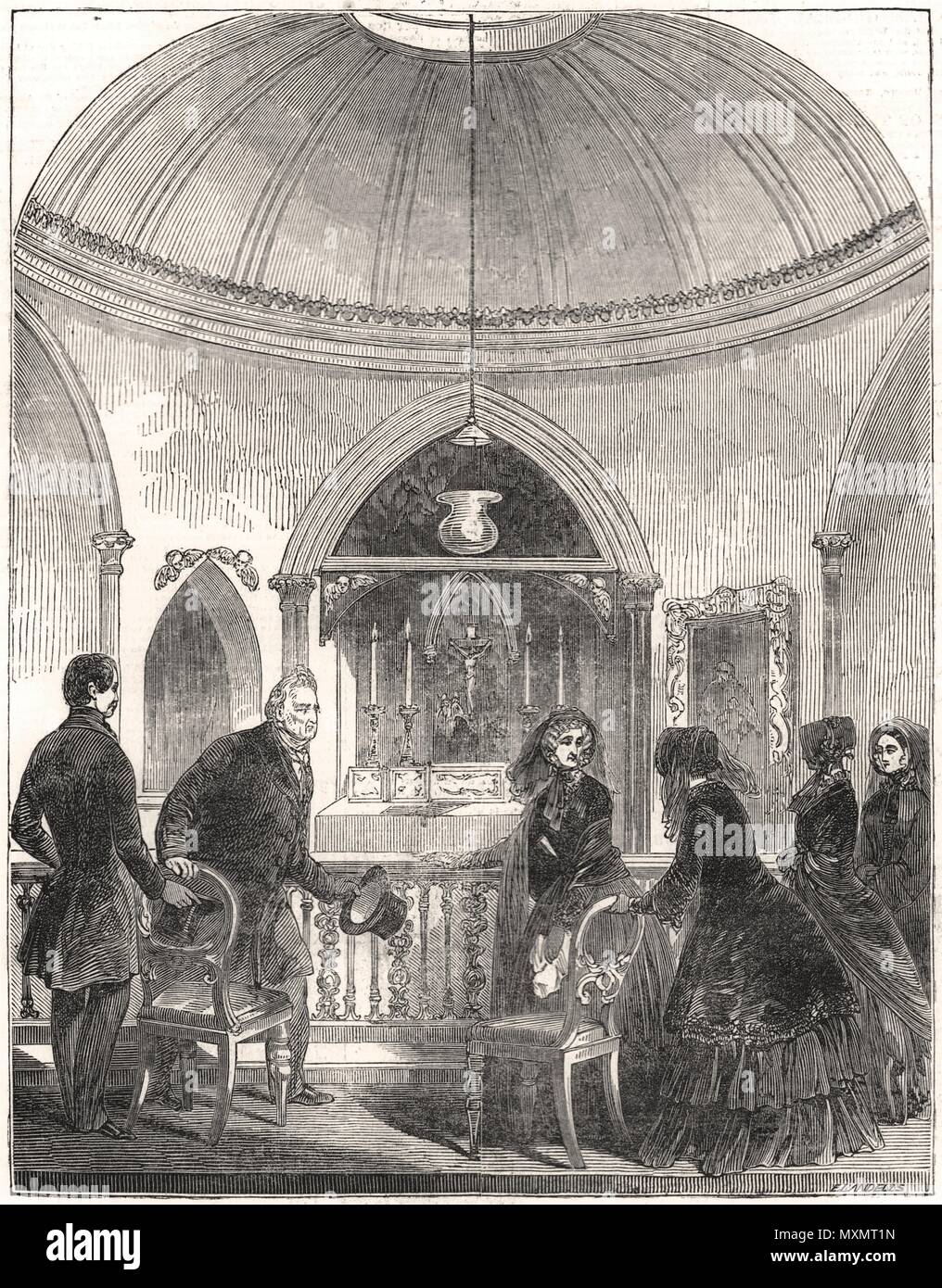 Der Graf und die Gräfin de Neuilly in der Kapelle in Weybridge. Surrey 1848. Die Illustrated London News Stockfoto