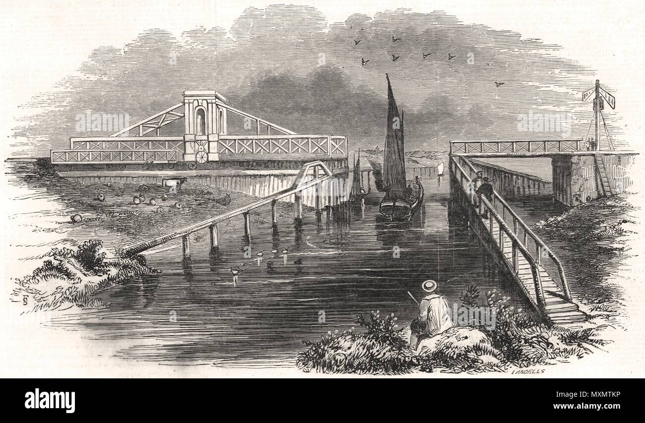 Die zugbrücke öffnen. Sussex 1846. Die Illustrated London News Stockfoto