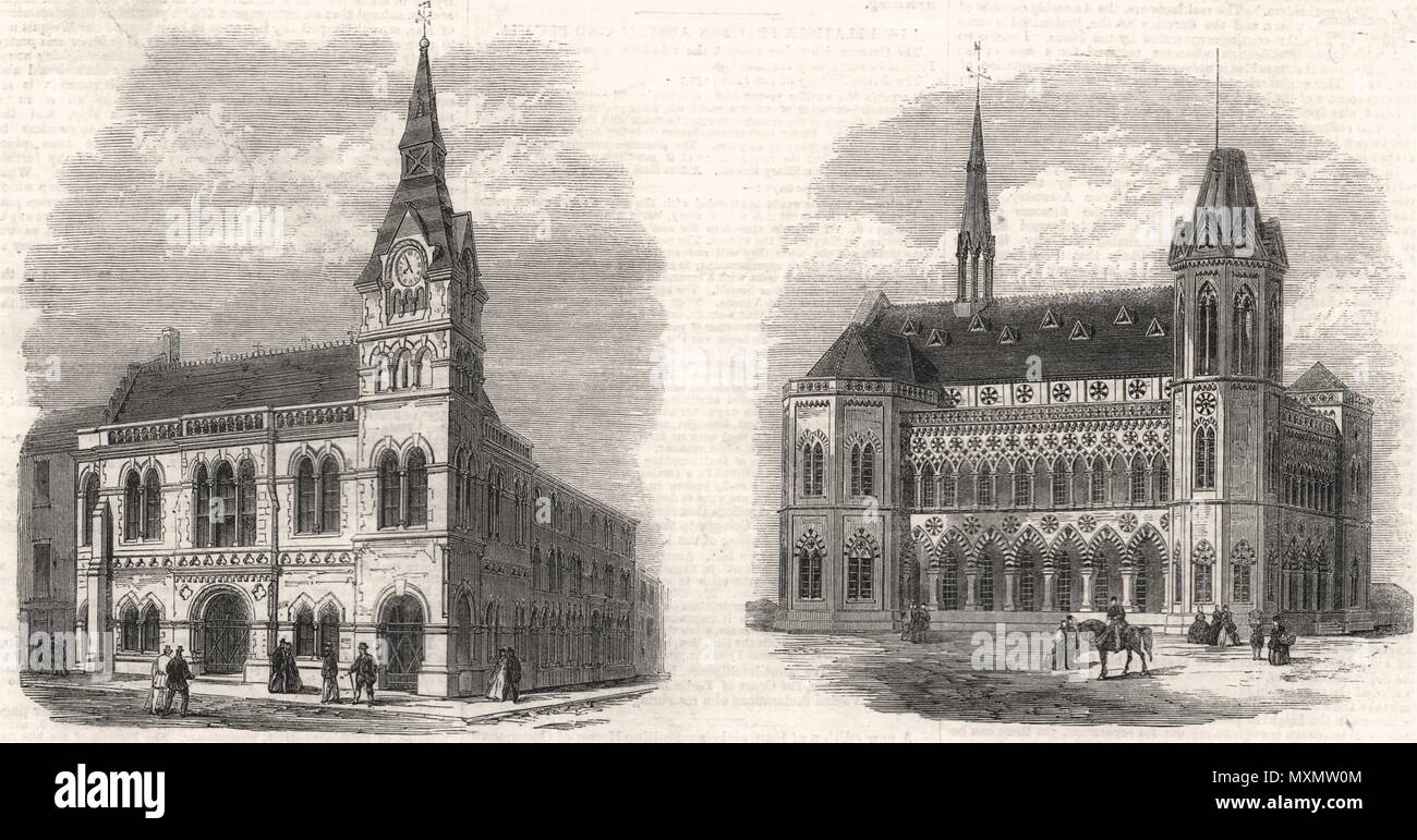 Rathaus & Corn-Exchange, Farnham, Surrey. Frere Hall, Karachi 1866. Die Illustrated London News Stockfoto