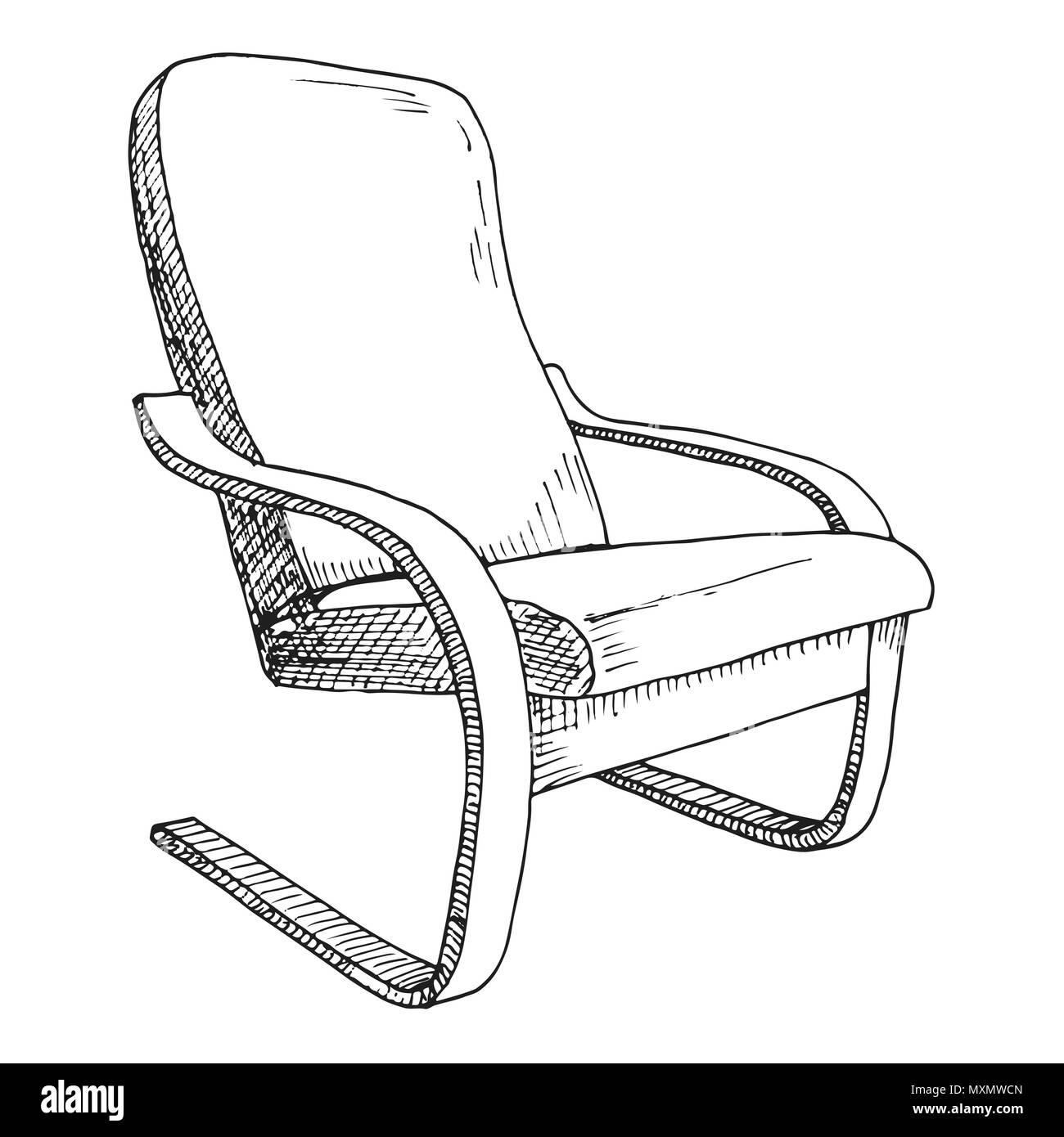 Schaukelstuhl auf weißem Hintergrund. Ein bequemer Stuhl Skizze. Vector  Illustration Stock-Vektorgrafik - Alamy