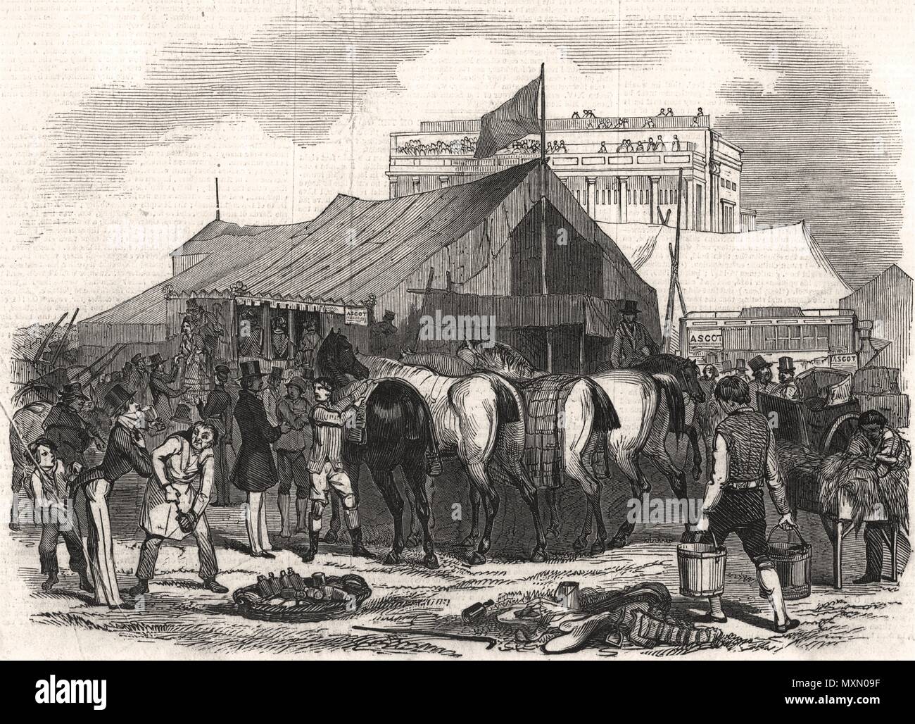 Ascot Rennen Anreise am Kurs. Berkshire 1846. Die Illustrated London News Stockfoto