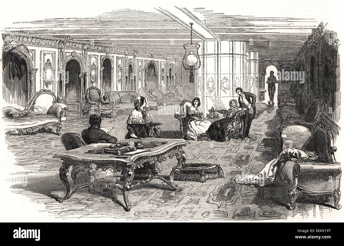 Grand Salon des "Atlantic". Schiffe 1850. Die Illustrated London News Stockfoto
