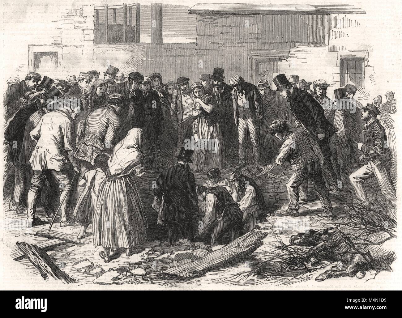 Sheffield Überschwemmungen auf der Suche nach dem toten auf Neepsend. Yorkshire 1864. Die Illustrated London News Stockfoto