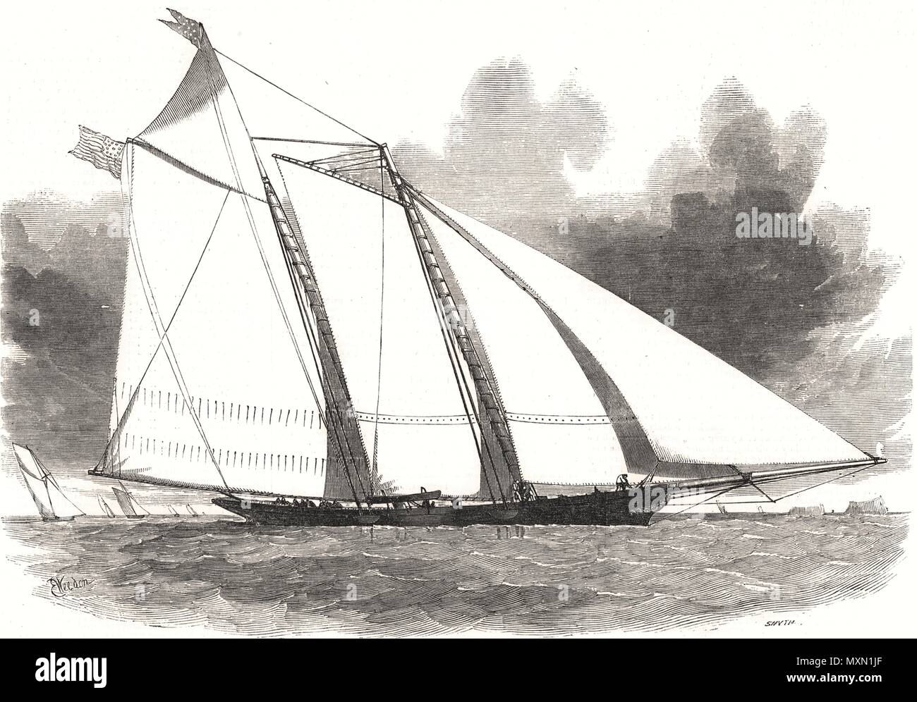 Die schoneryacht 'America'. Die ersten Americas Cup 1851. Die Illustrated London News Stockfoto