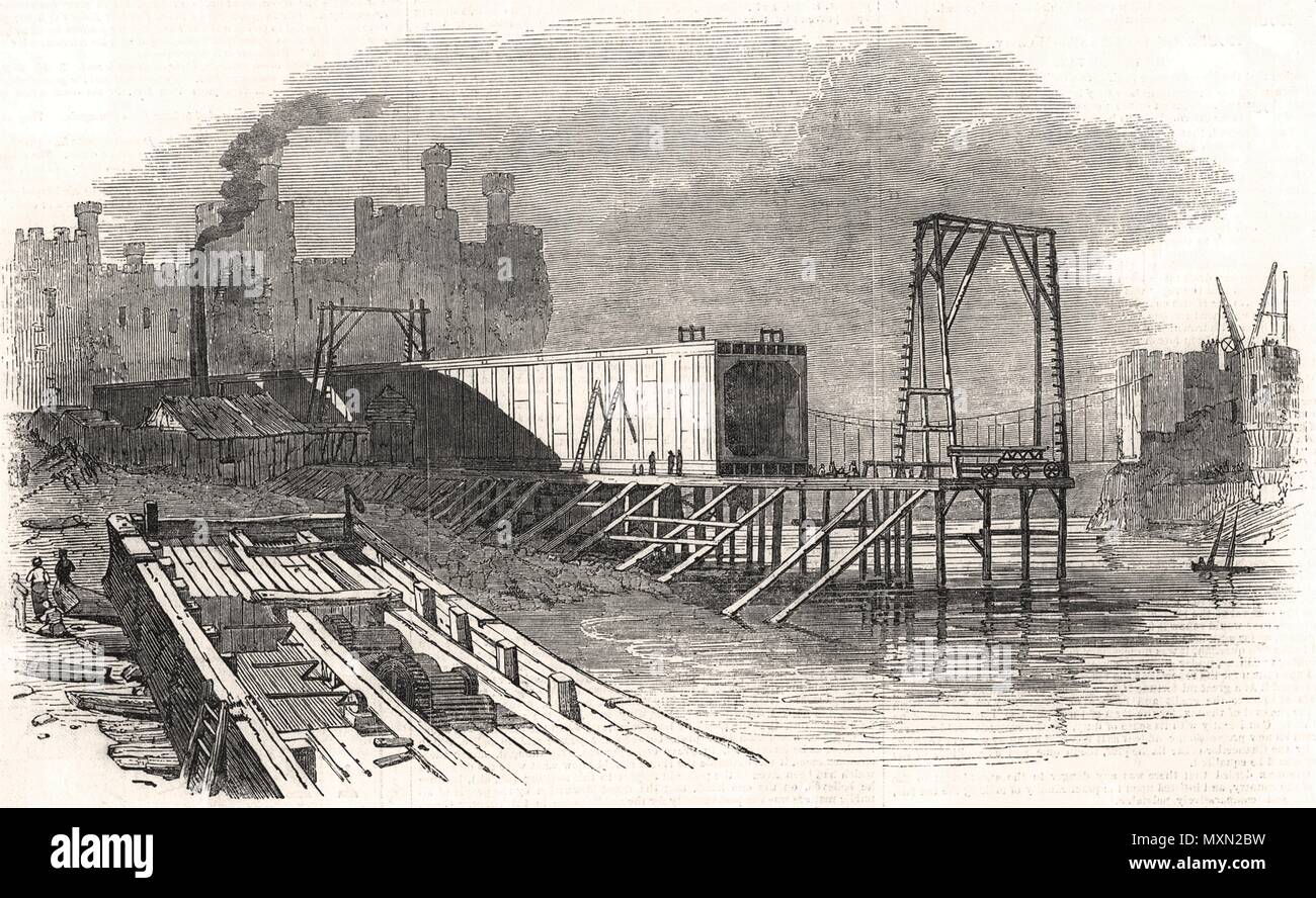 Flusses Conwy tubular Railway Bridge. Bügeleisen Rohr gebaut 1848. Die Illustrated London News Stockfoto