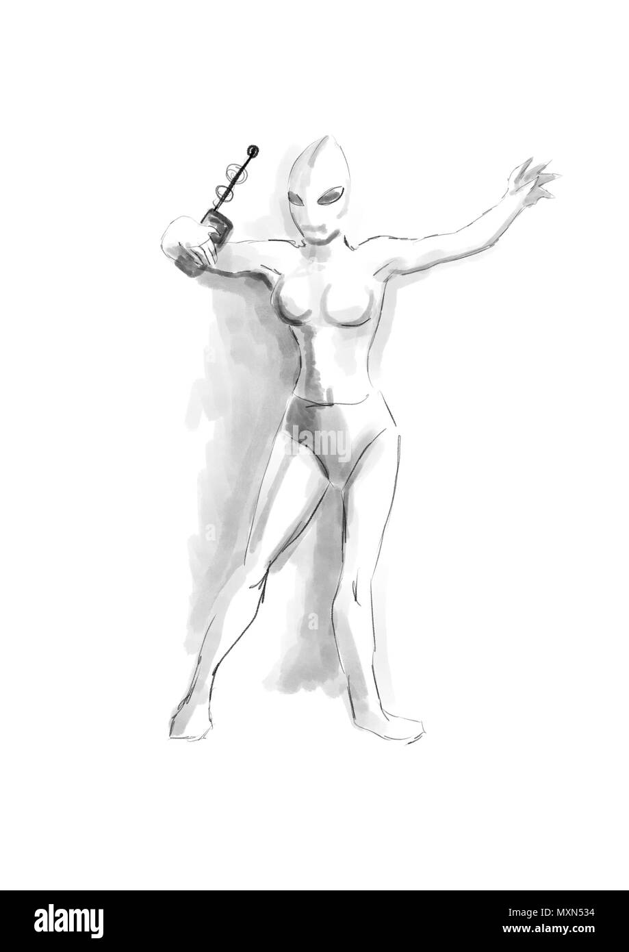 Alien weiblichen Holding ein Gerät Malerei Stockfoto
