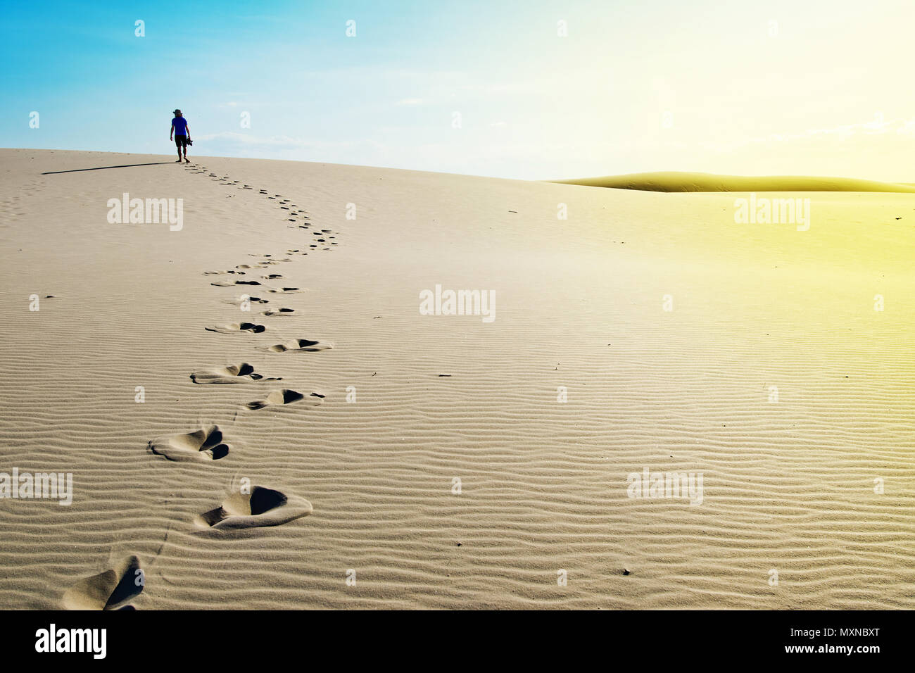 Footprint auf Sanddünen in der Myall Lakes in Australien. Stockfoto