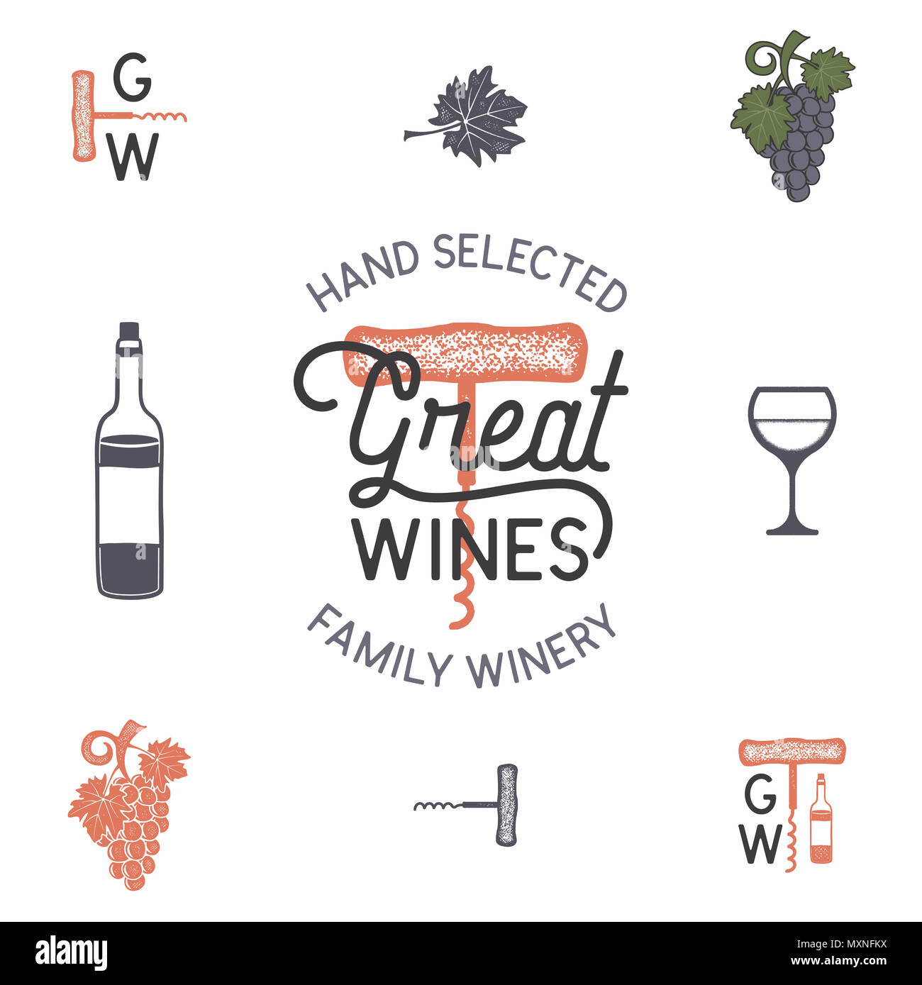 Wein Weingut Logos Und Icons Elemente Getranke Alkoholische Getranke Monogramm Flasche Wein Glas Traube Blatt Grosse Weine Schriftzug Lieferbar Abbildung Auf Weissem Hintergrund Stockfotografie Alamy