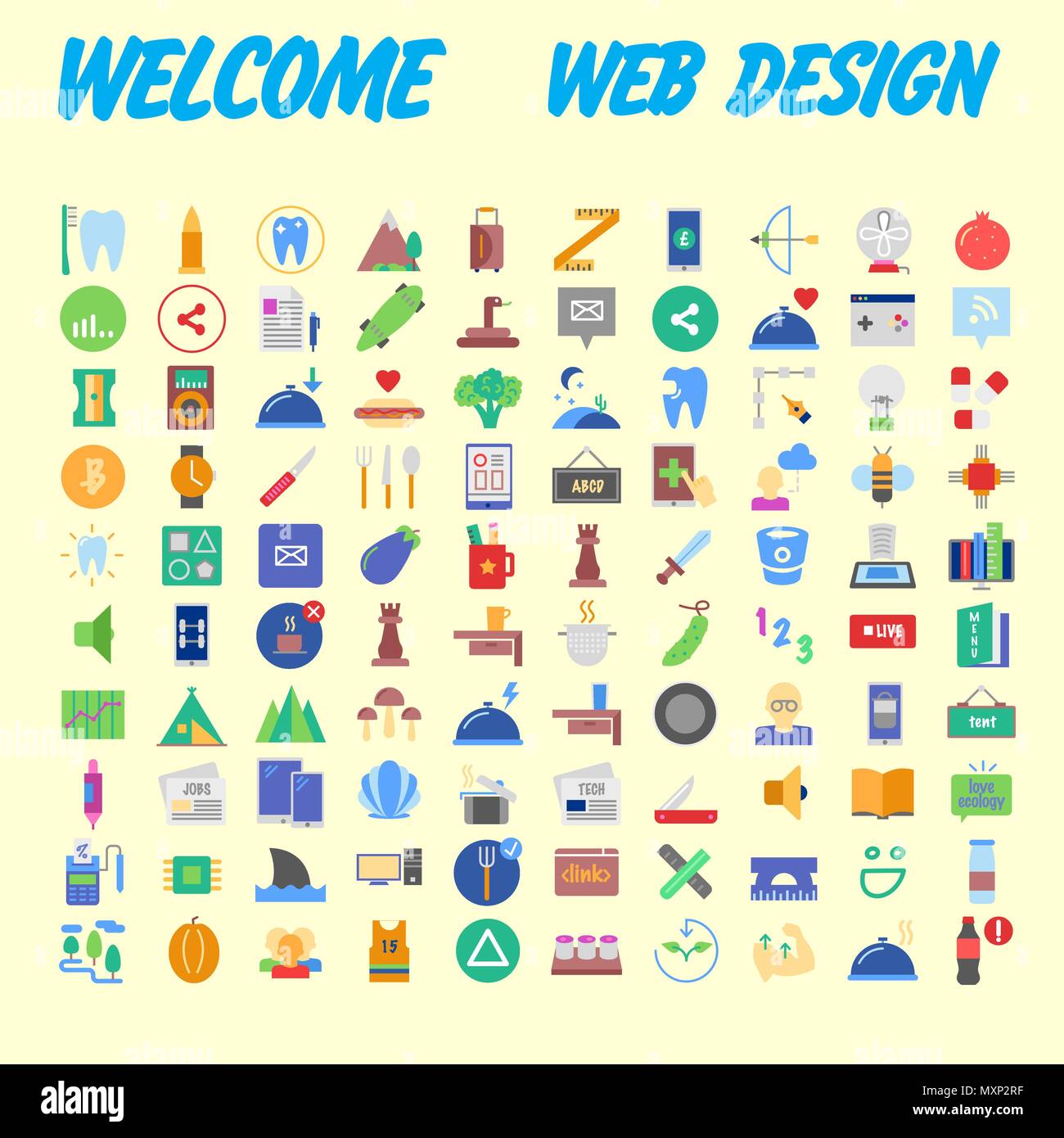 Satz von 100 Flat Style Bildung Symbole, Vector Illustration Stock Vektor