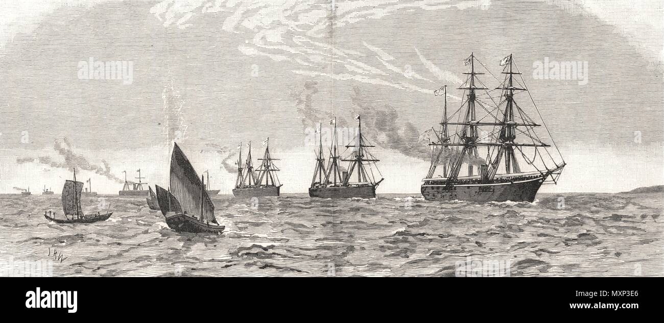 British and German naval squadrons Stanley Begleitung nach Sansibar. Tansania 1890. Die Illustrated London News Stockfoto
