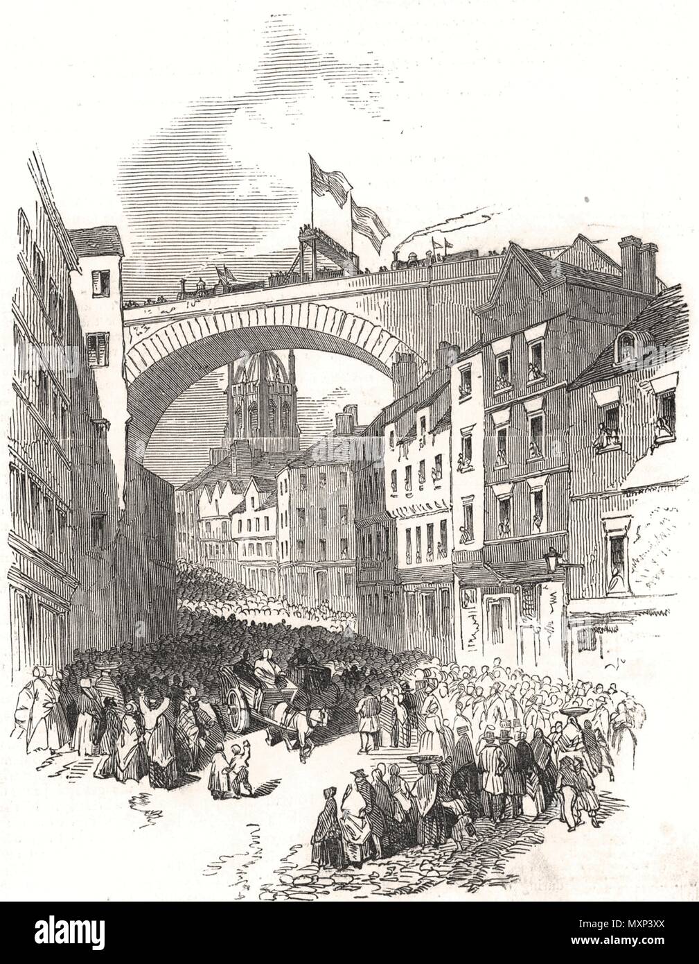 Wunderbare Bahn Bogen über Dean-Street, Newcastle-upon-Tyne 1848. Die Illustrated London News Stockfoto