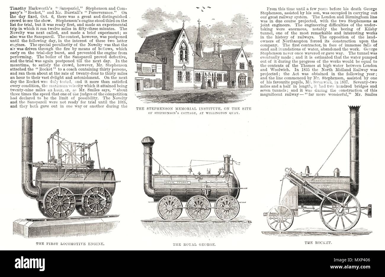 George Stephenson, Vater von Eisenbahnen. Willington Quay Royal George Rakete 1881. Die Illustrated London News Stockfoto