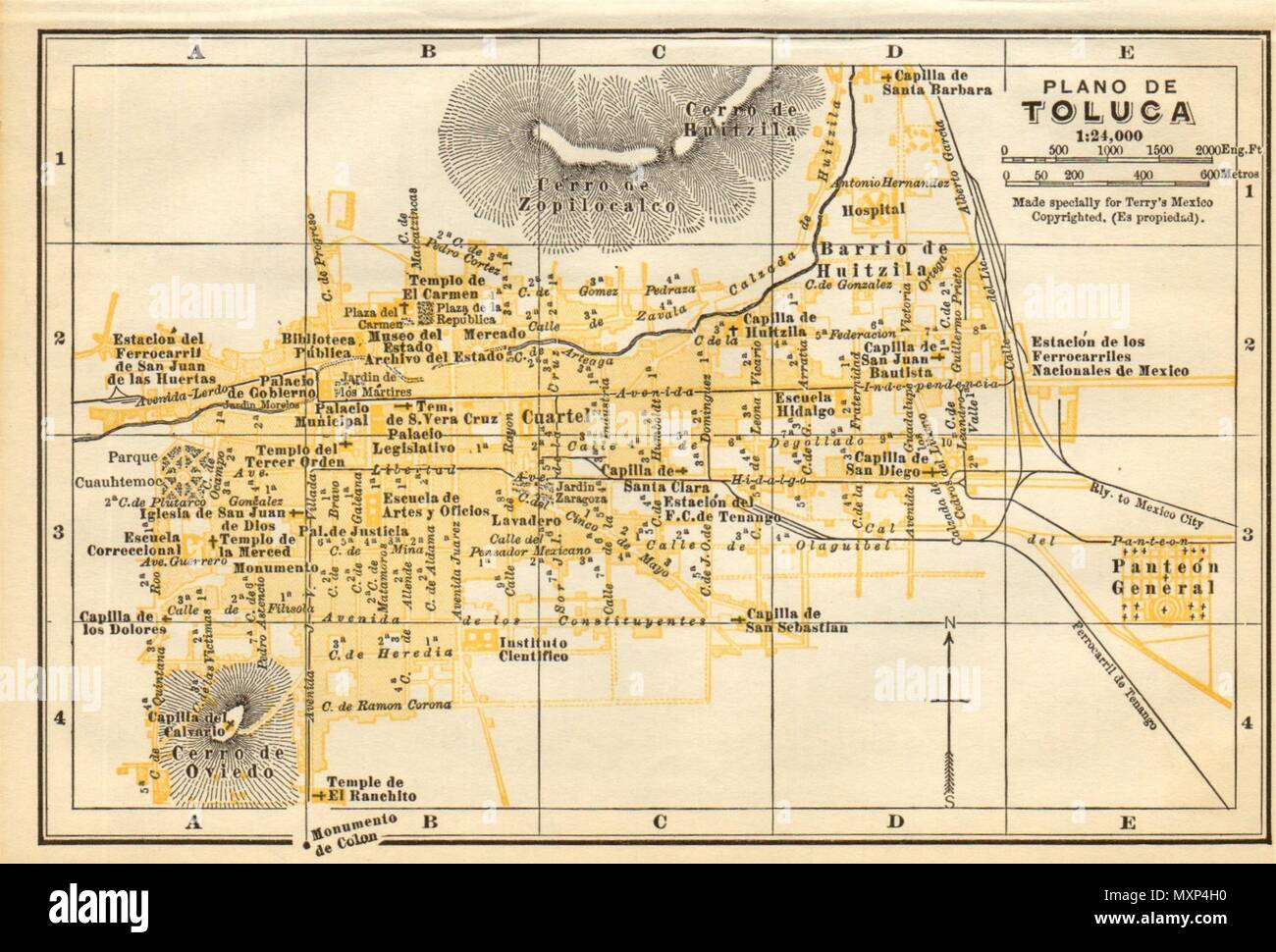 Plano de TOLUCA, Mexiko. Mapa de la Ciudad. Stadt/Stadt Plan 1935 alte Stockfoto