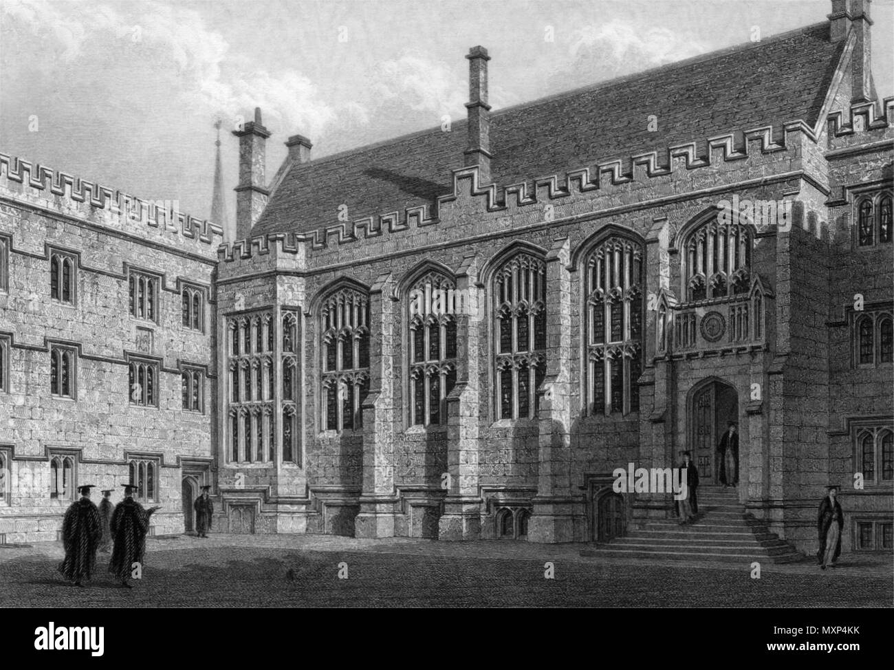 Die Halle des Exeter College in Oxford, von John Le Keux 1837 alten, antiken Drucken Stockfoto