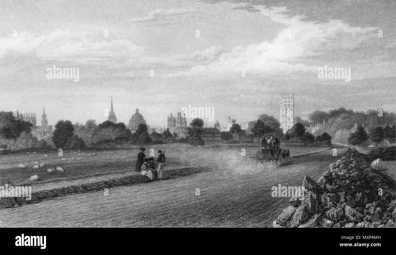 Anzeigen von Oxford, von der Henley Road, Oxford, von John Le Keux 1837 alten Drucken Stockfoto