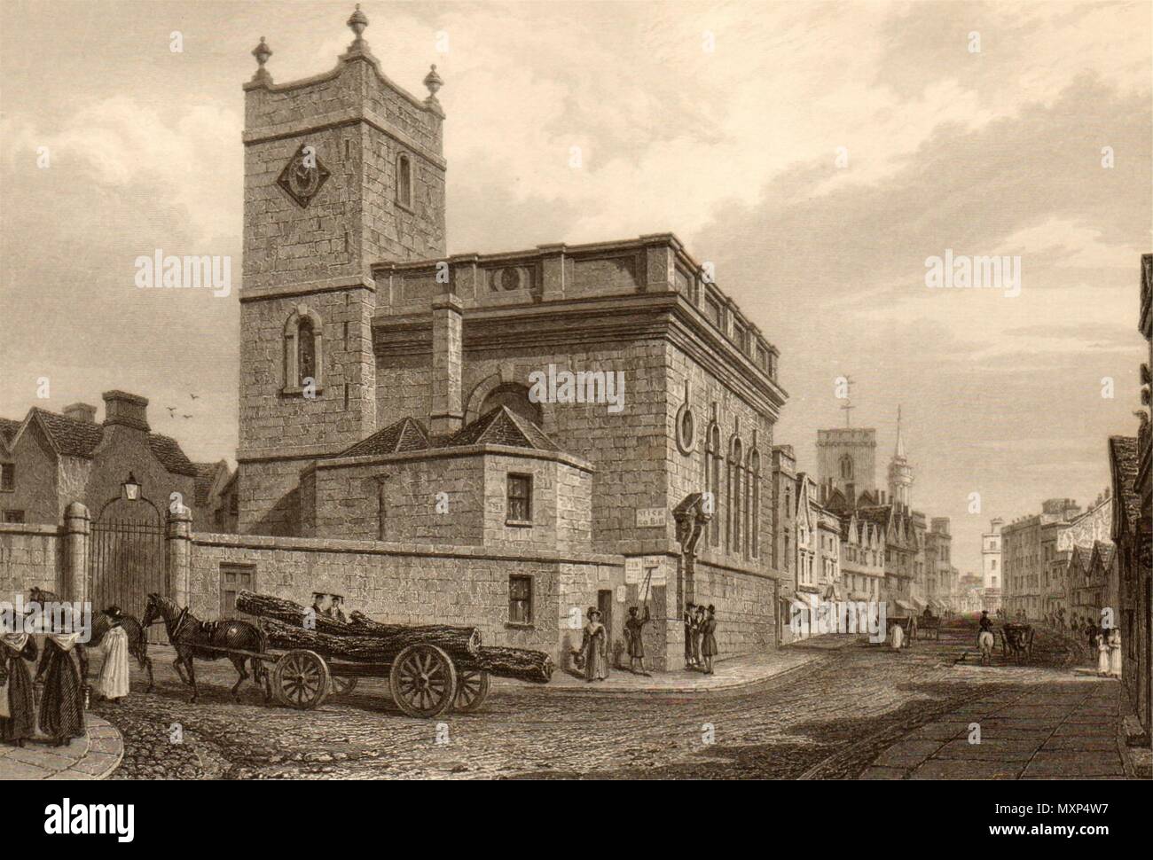 St. Peter le Bailey, Oxford, von John Le Keux 1837 alte antike Bild drucken Stockfoto