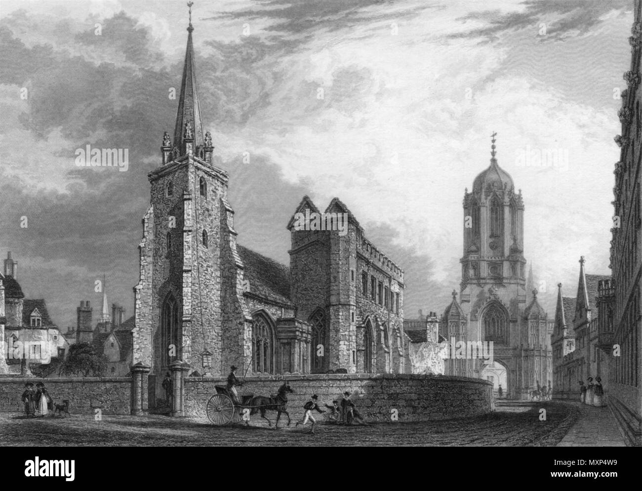 St Aldates Kirche, Oxford, von John Le Keux 1837 alte antike Bild drucken Stockfoto