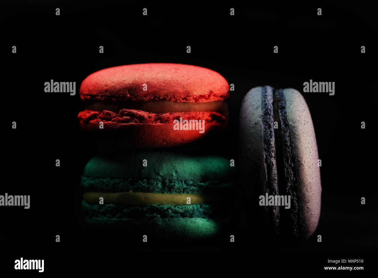 Schöne bunte Makronen essen Foto close up Stockfoto