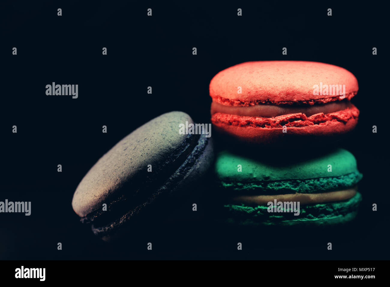 Schöne bunte Makronen essen Foto close up Stockfoto
