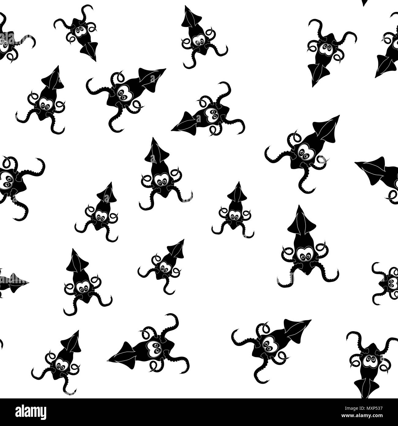 Europäische Squid Silhouette nahtlose Muster. Cute Meeresfrüchte. Tier unter Wasser. Sea Monster Stockfoto