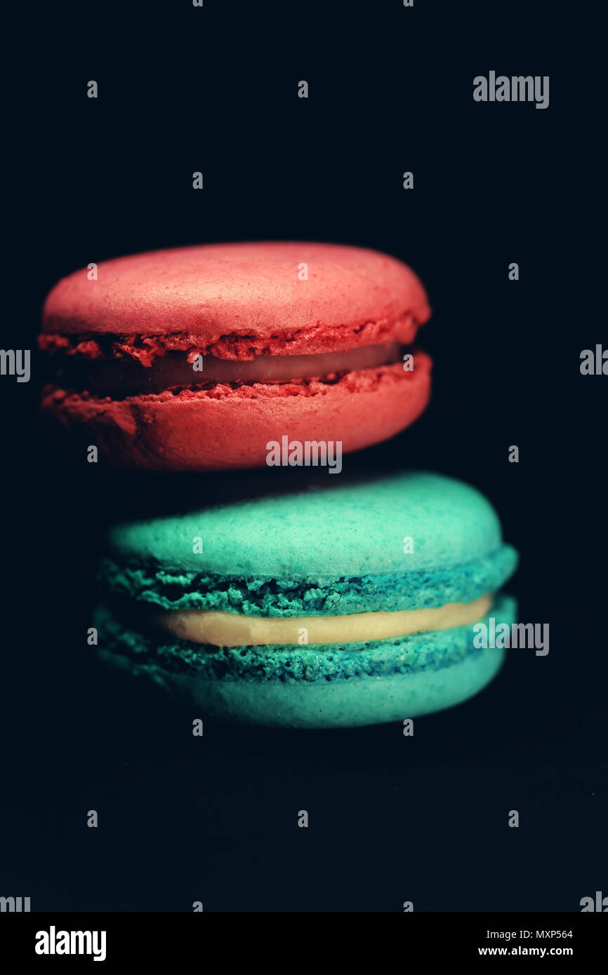 Schöne bunte Makronen essen Foto close up Stockfoto