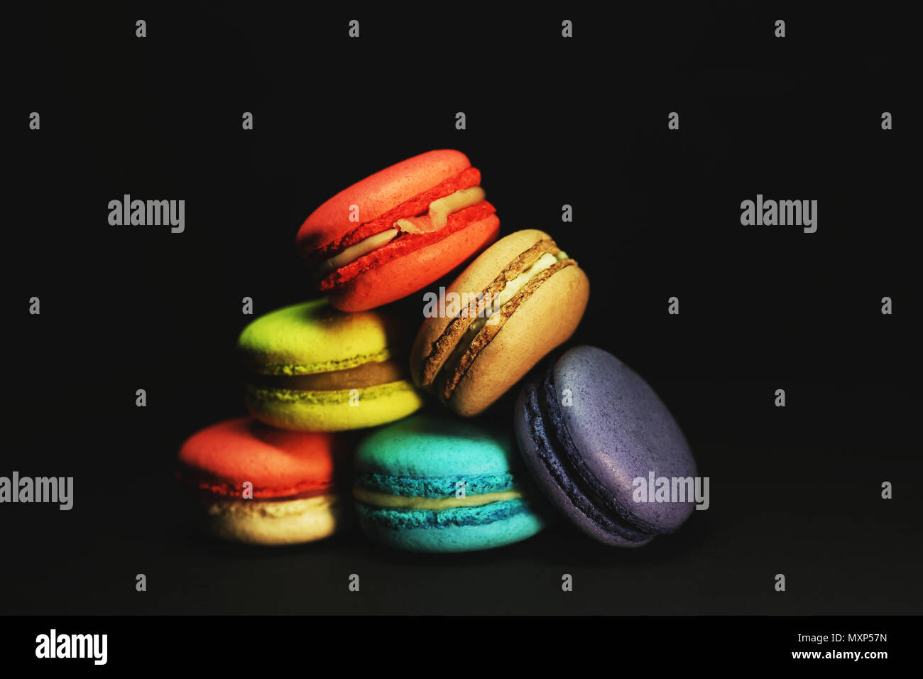 Schöne bunte Makronen essen Foto close up Stockfoto