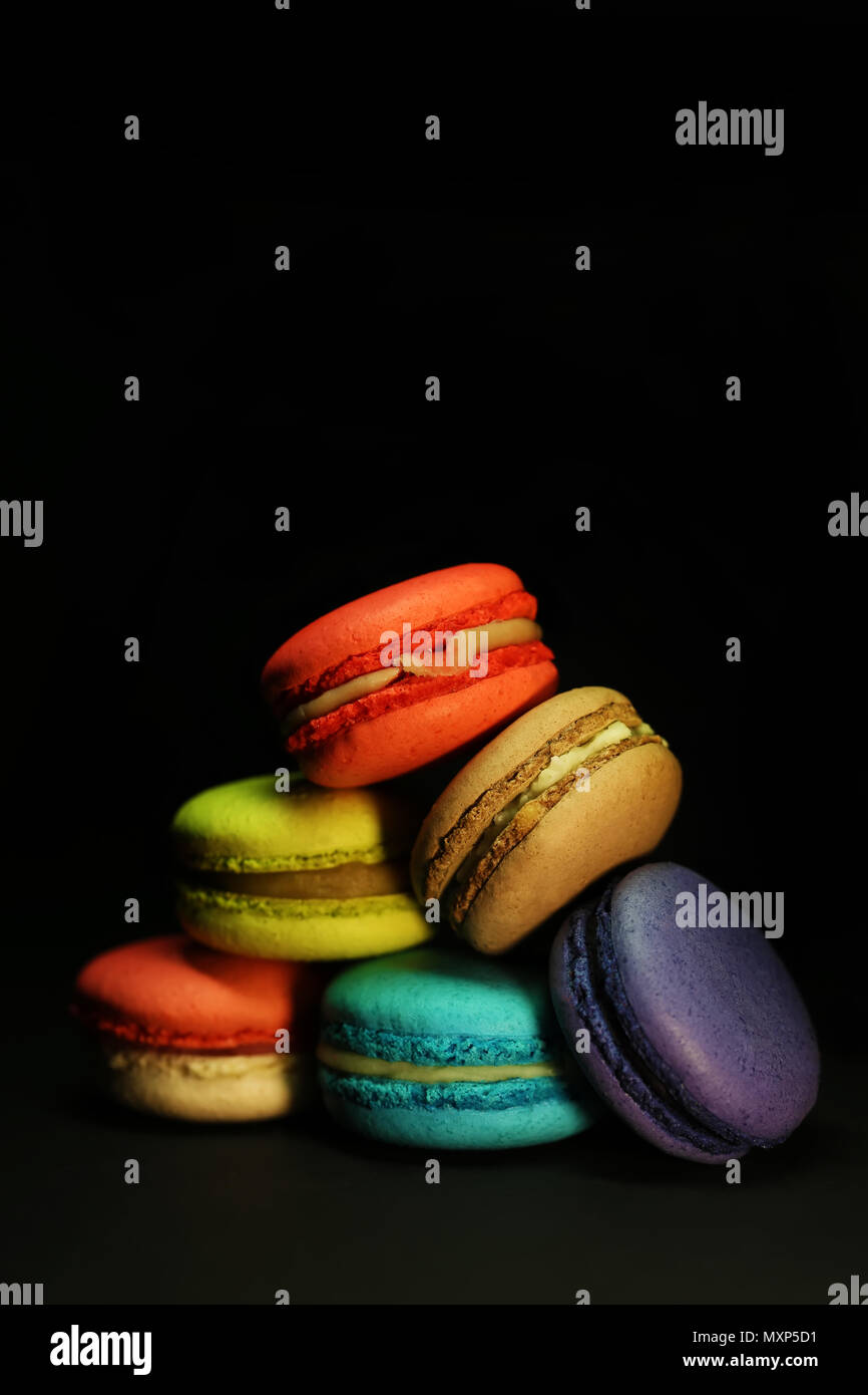 Schöne bunte Makronen essen Foto close up Stockfoto