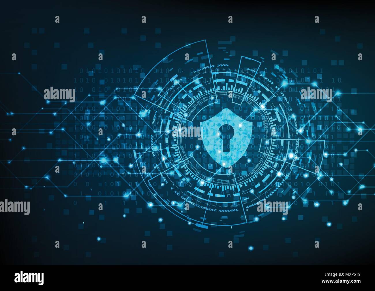 Cyber Security Konzept: Schild mit Schlüsselloch Symbol auf digitale Daten Hintergrund. Stock Vektor