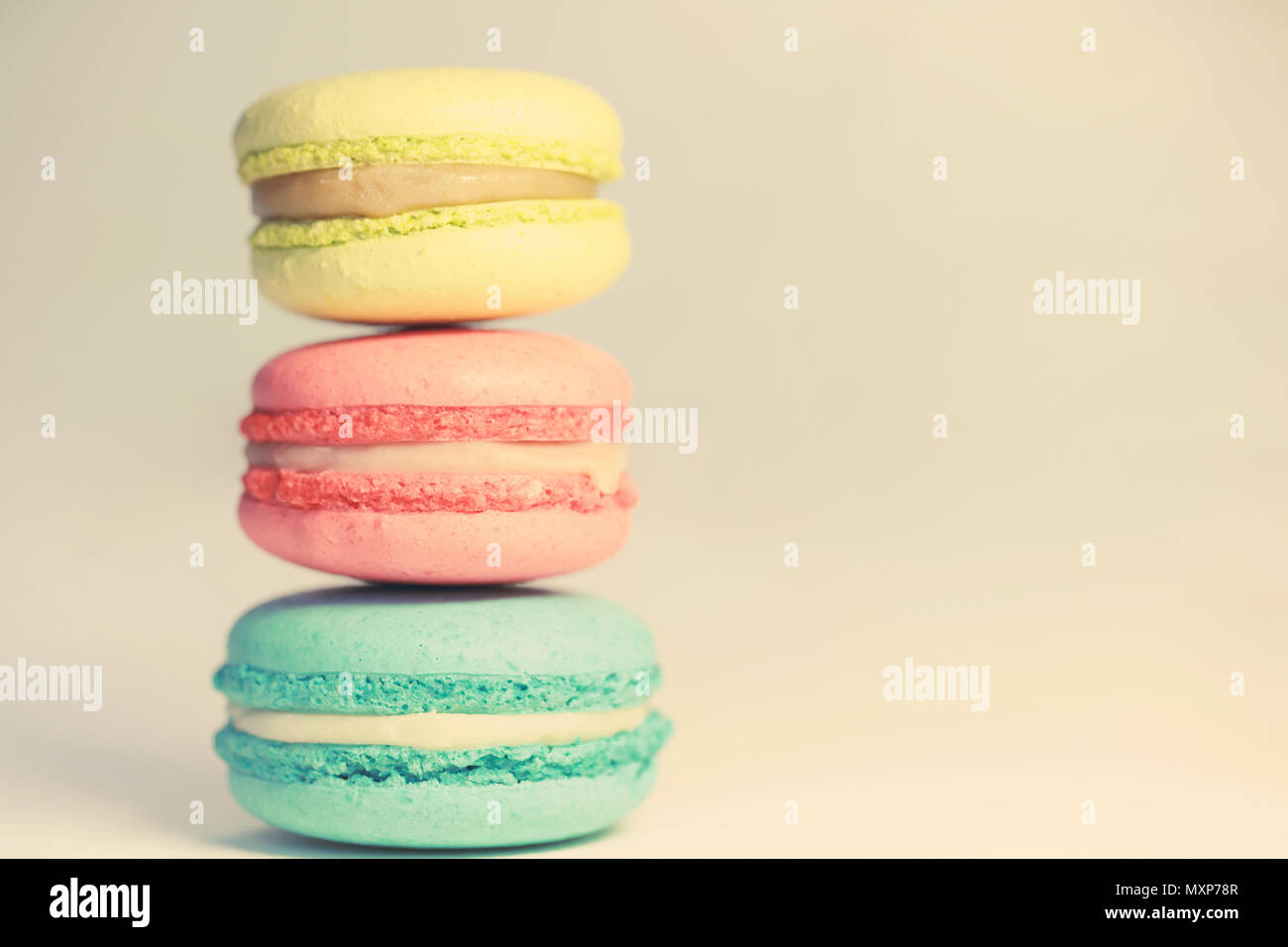 Schöne bunte Makronen essen Foto close up Stockfoto