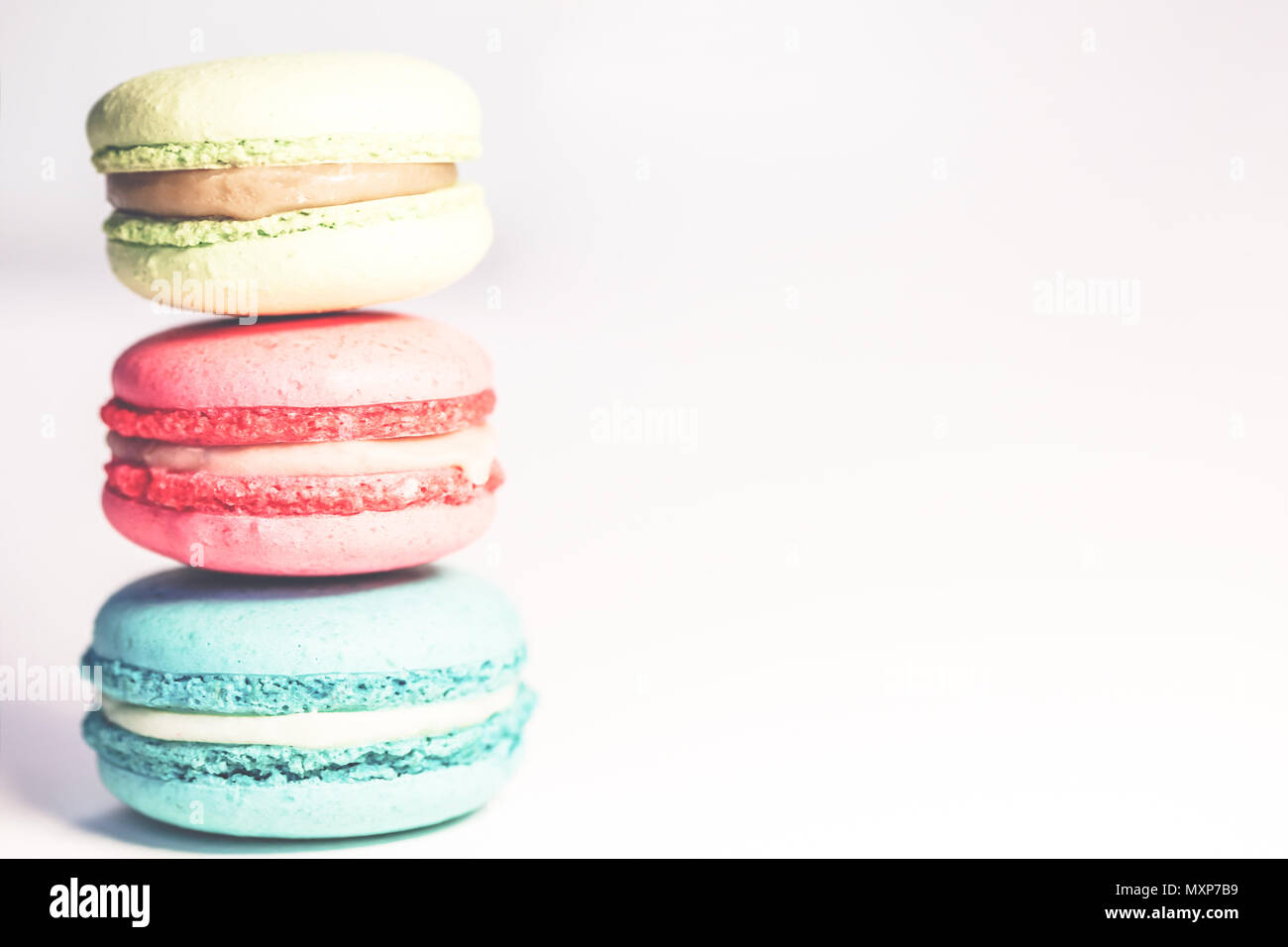 Schöne bunte Makronen essen Foto close up Stockfoto