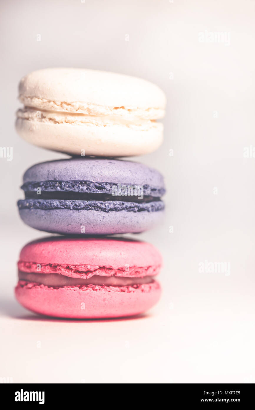 Schöne bunte Makronen essen Foto close up Stockfoto