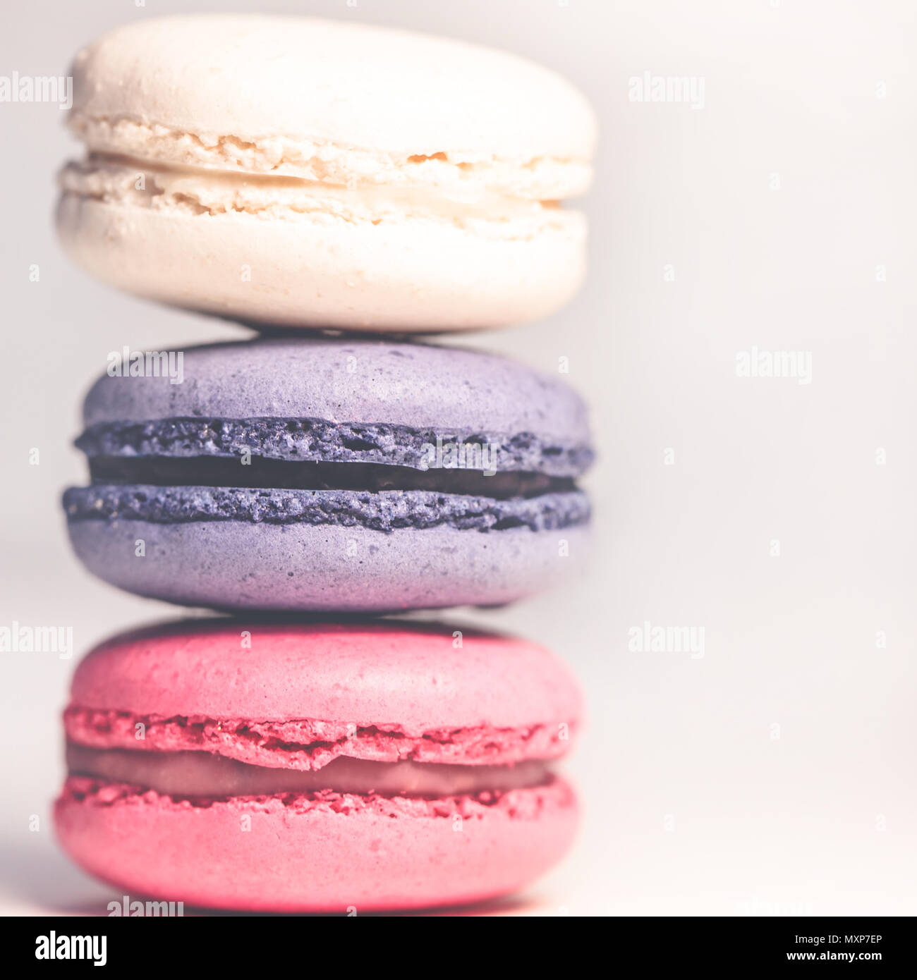 Schöne bunte Makronen essen Foto close up Stockfoto