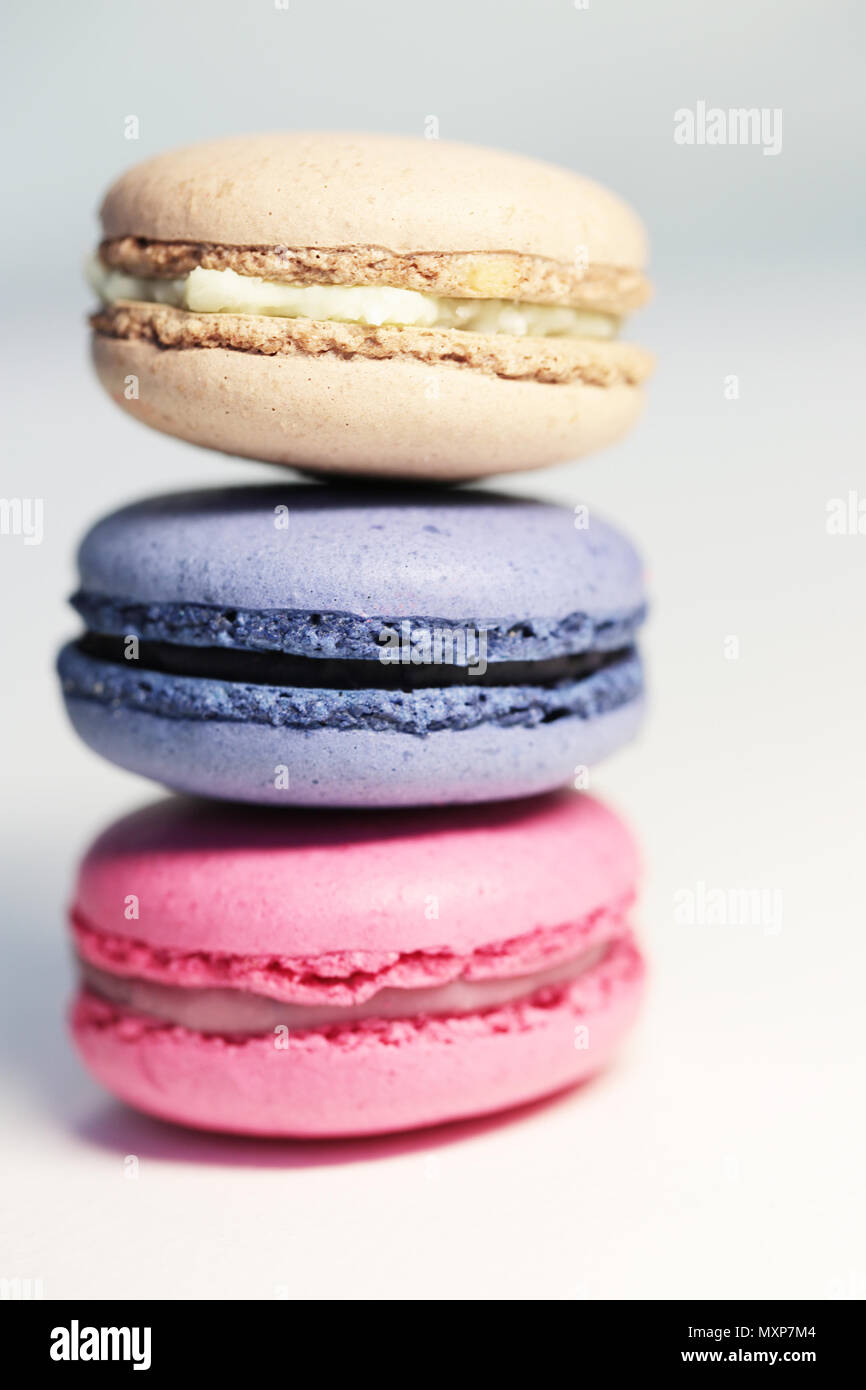 Schöne bunte Makronen essen Foto close up Stockfoto