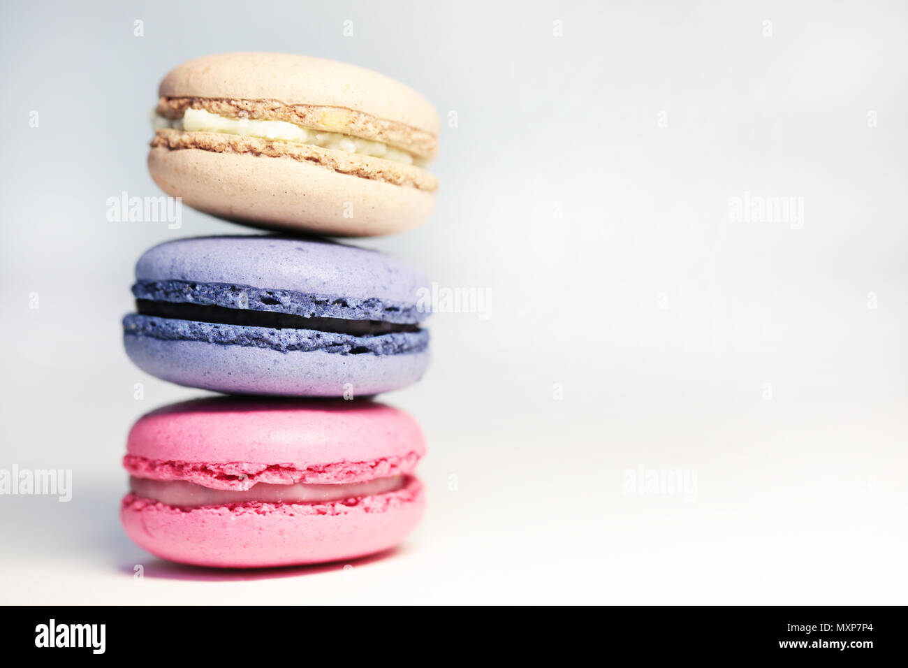 Schöne bunte Makronen essen Foto close up Stockfoto