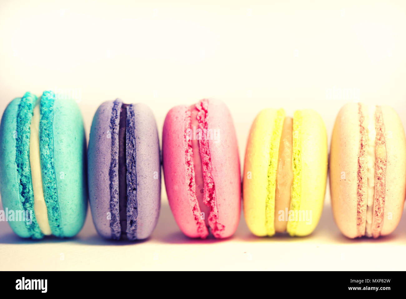 Schöne bunte Makronen essen Foto close up Stockfoto