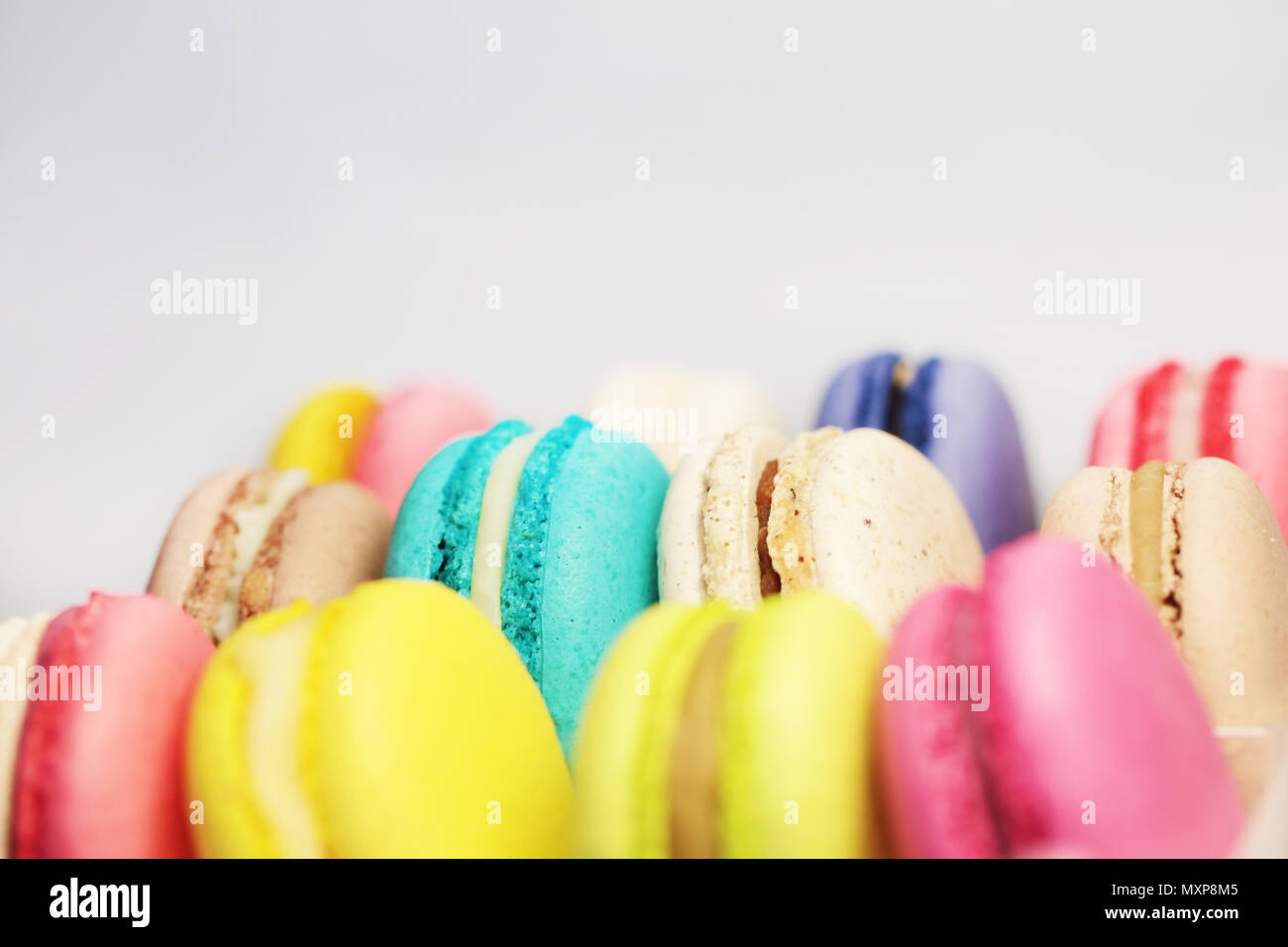 Schöne bunte Makronen essen Foto close up Stockfoto