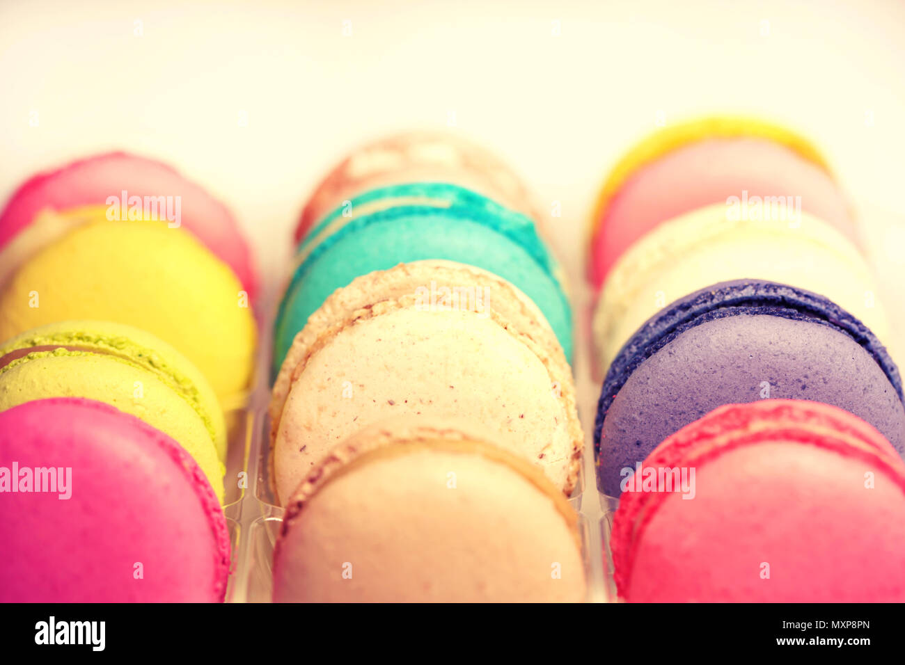 Schöne bunte Makronen essen Foto close up Stockfoto