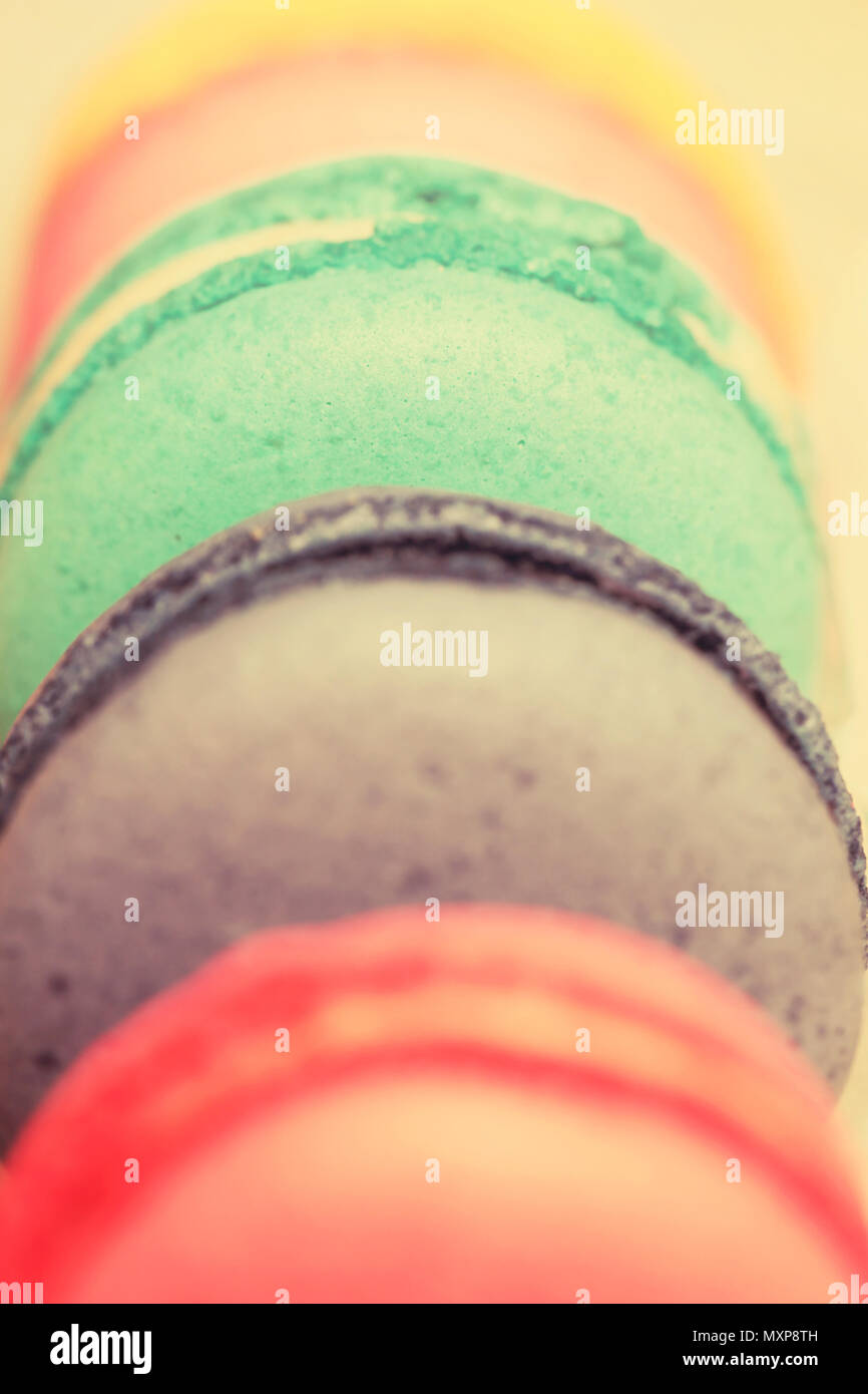 Schöne bunte Makronen essen Foto close up Stockfoto