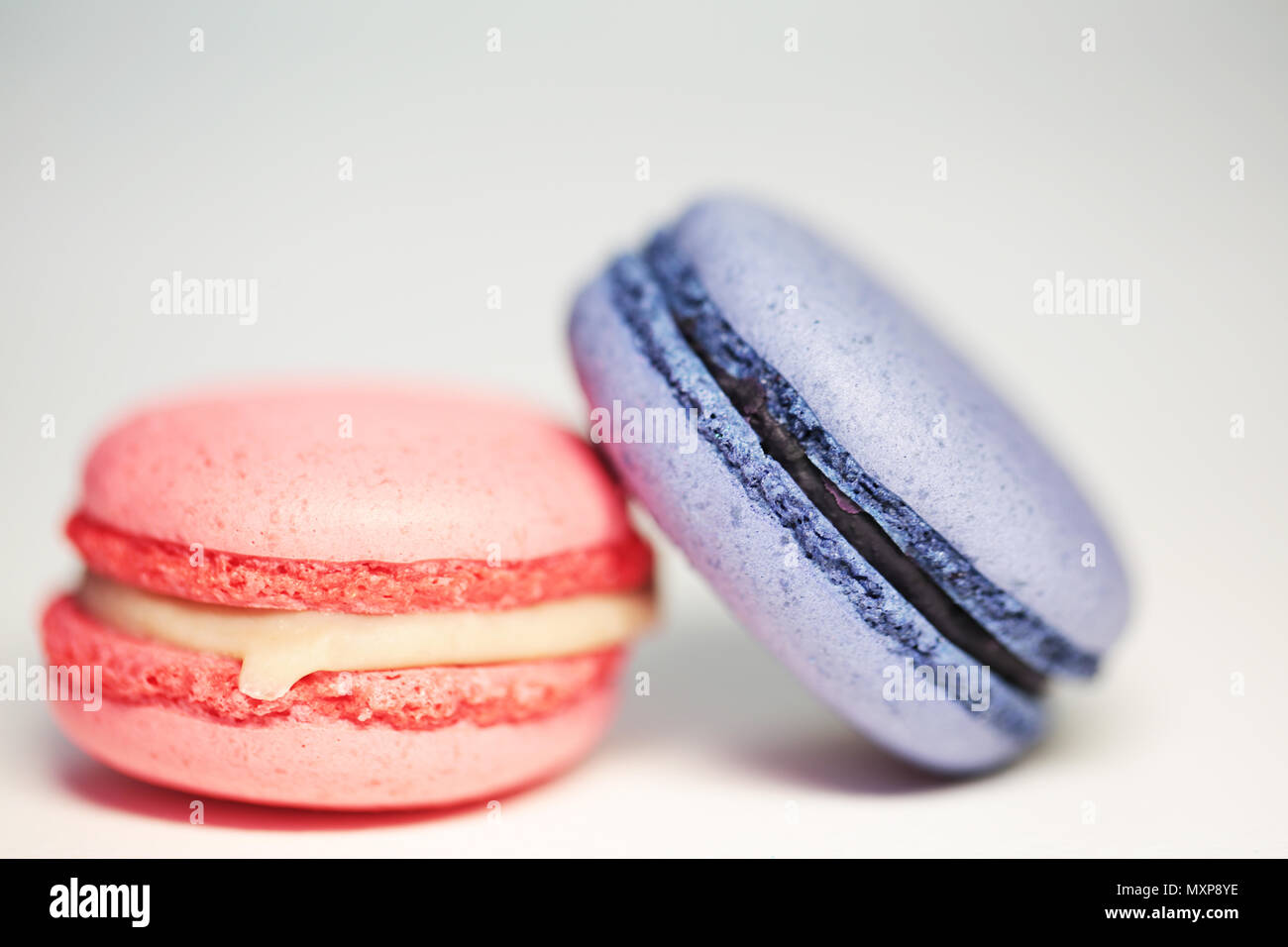 Schöne bunte Makronen essen Foto close up Stockfoto