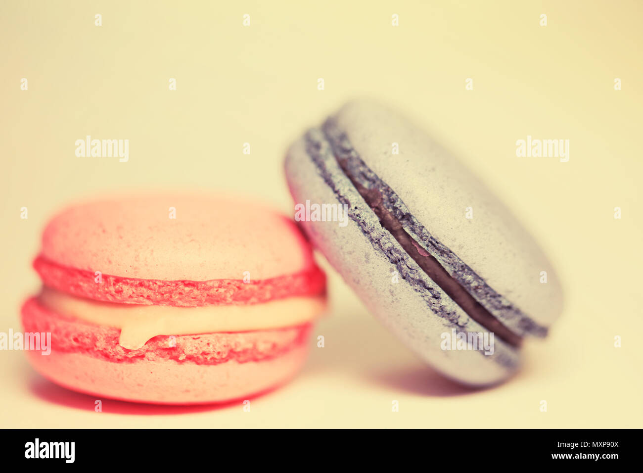 Schöne bunte Makronen essen Foto close up Stockfoto