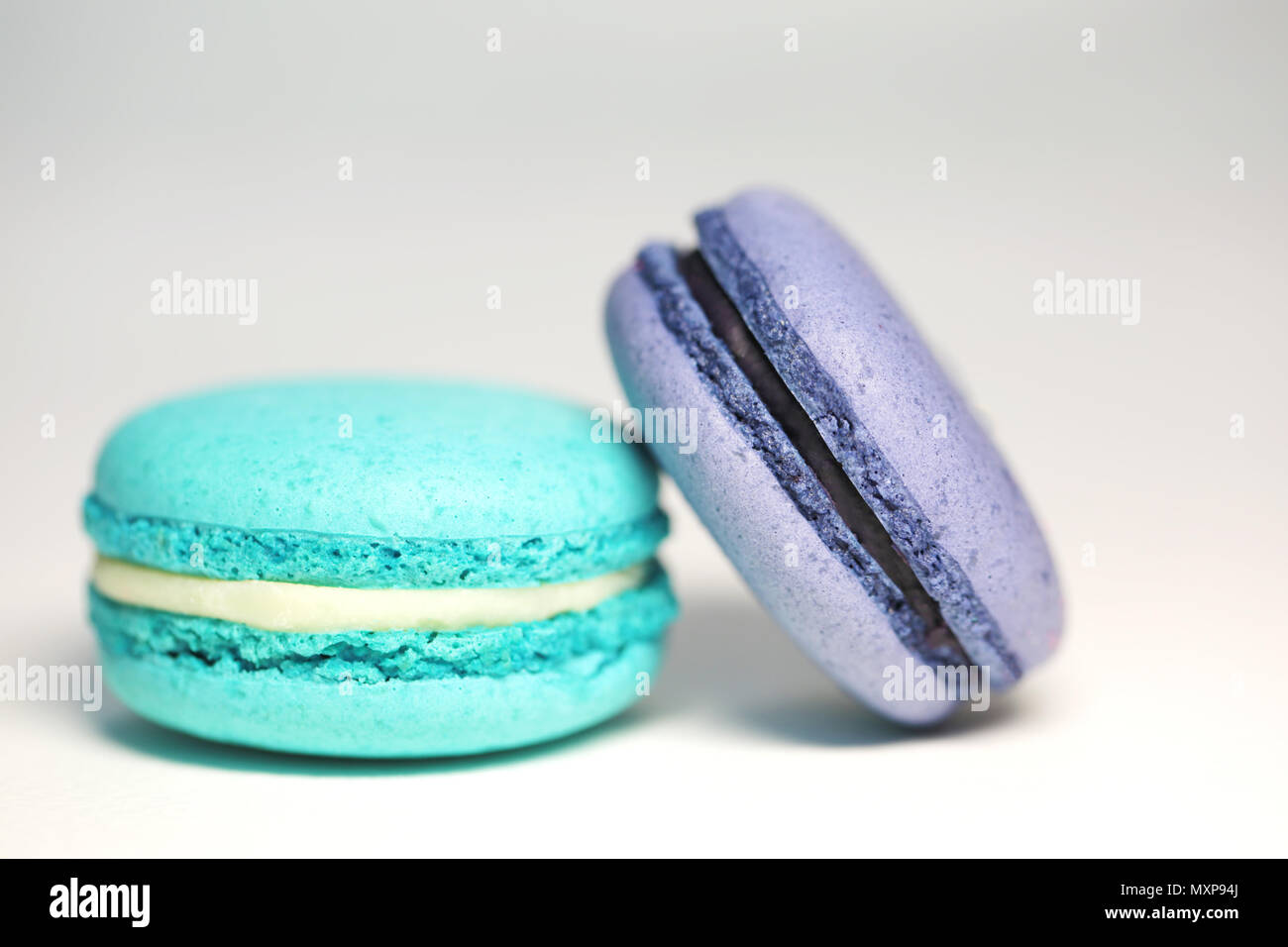 Schöne bunte Makronen essen Foto close up Stockfoto