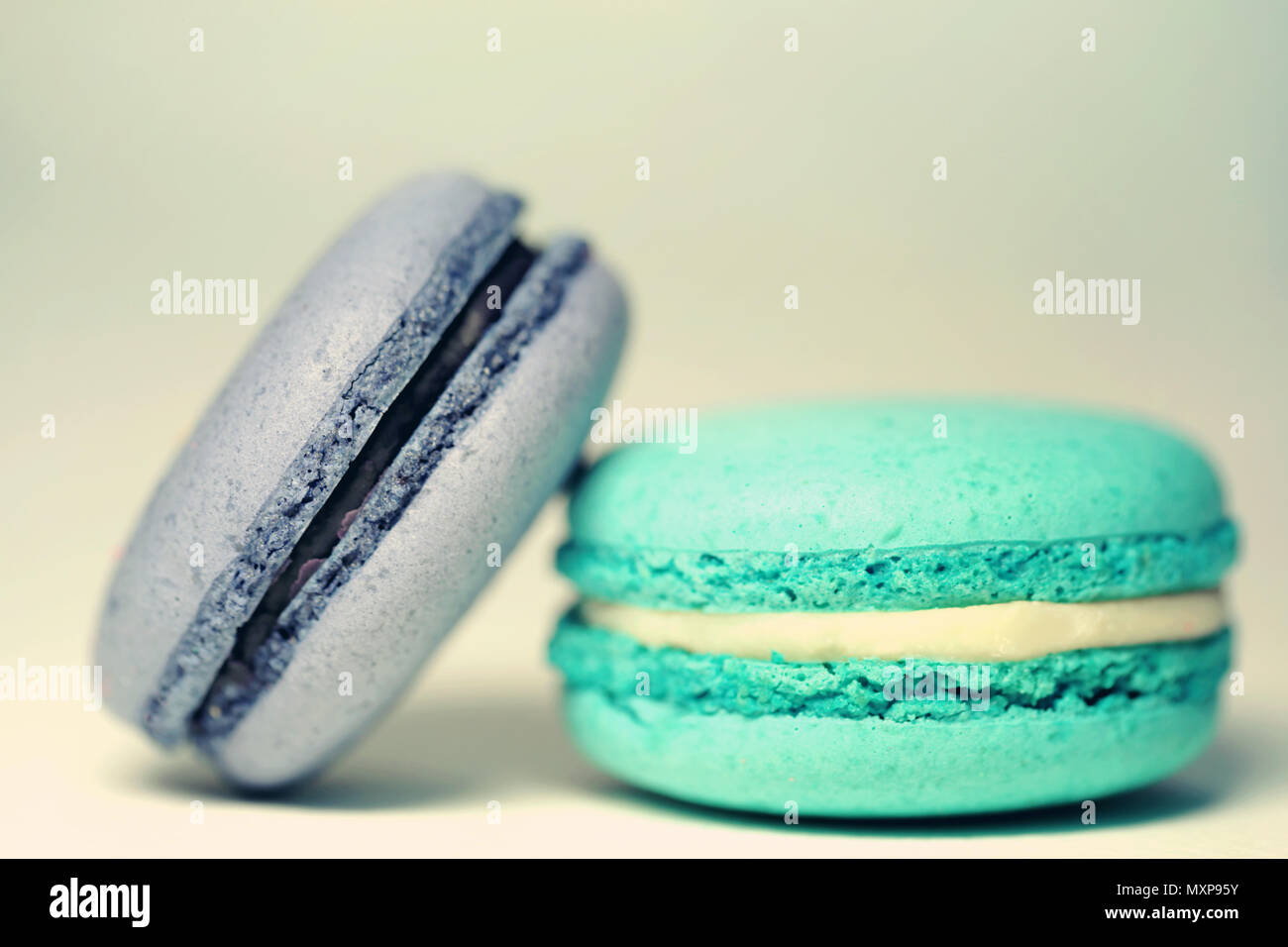 Schöne bunte Makronen essen Foto close up Stockfoto