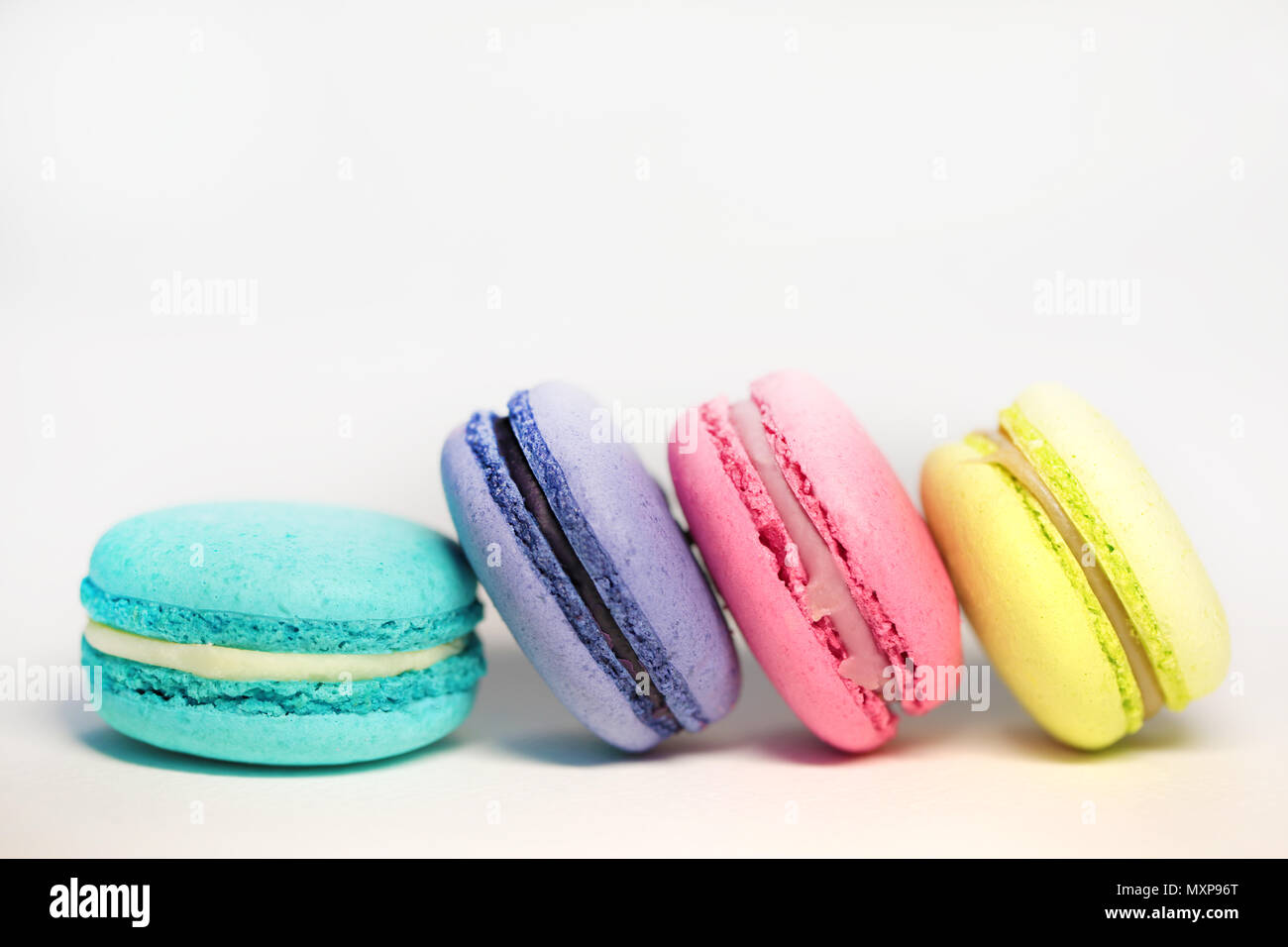 Schöne bunte Makronen essen Foto close up Stockfoto