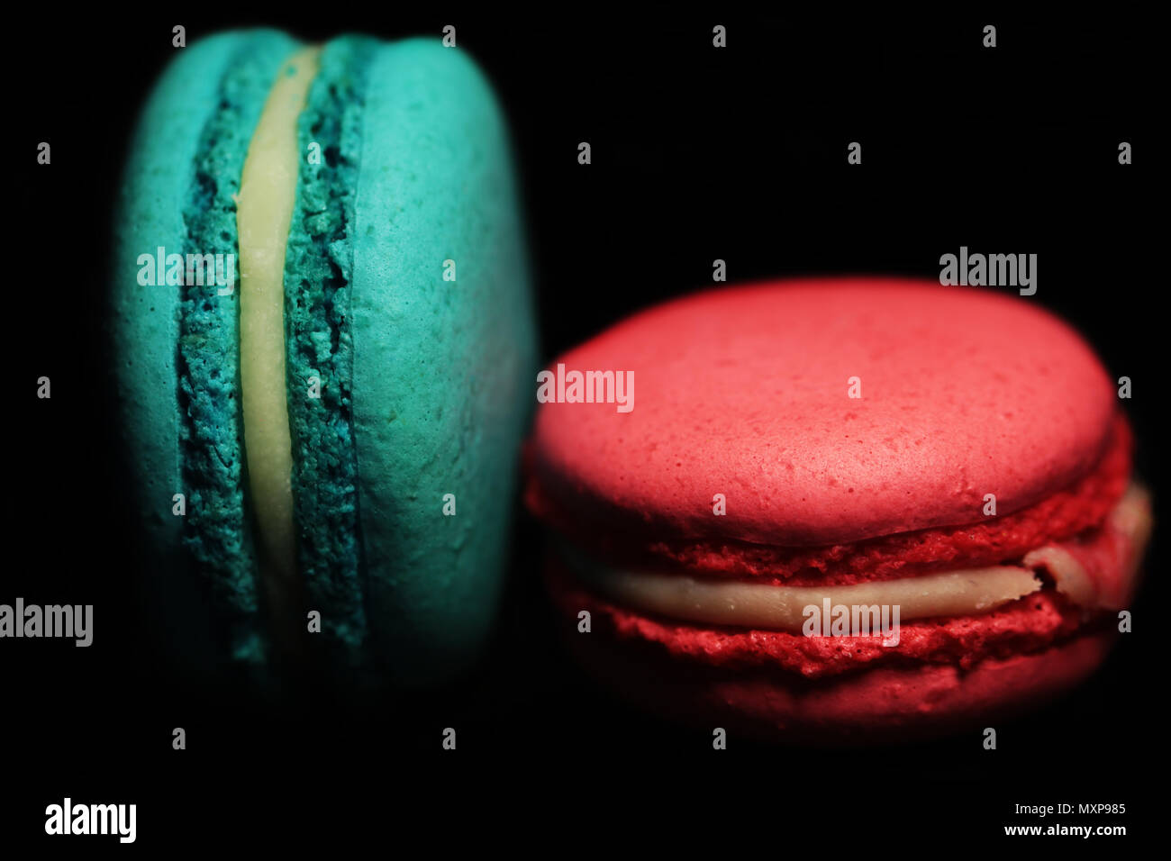 Schöne bunte Makronen essen Foto close up Stockfoto