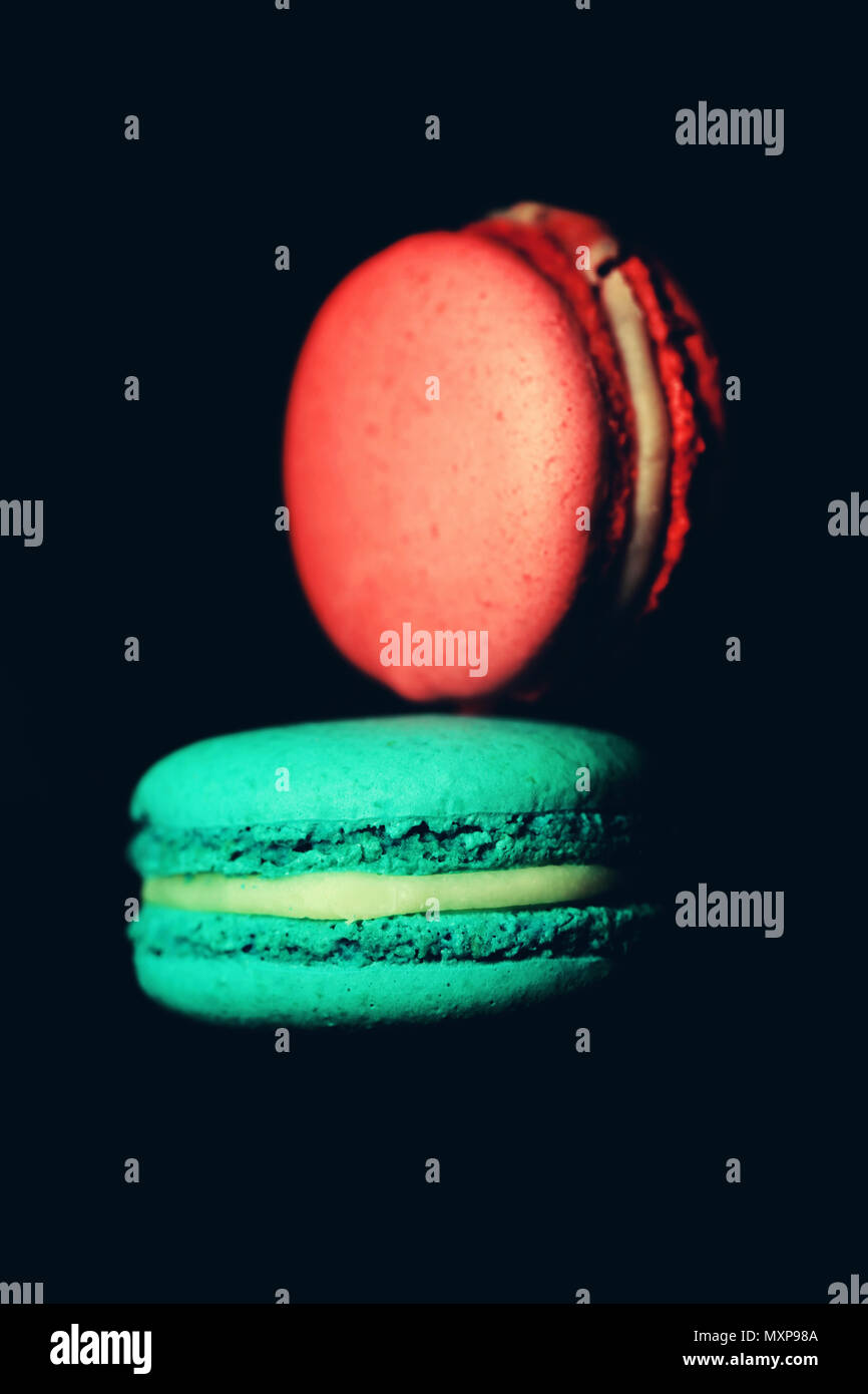 Schöne bunte Makronen essen Foto close up Stockfoto