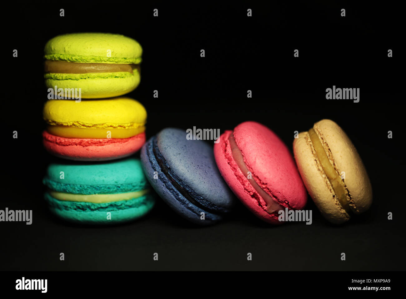 Schöne bunte Makronen essen Foto close up Stockfoto