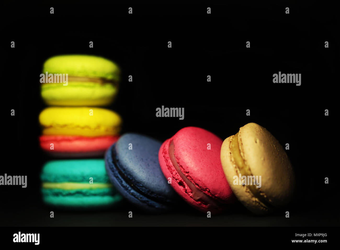 Schöne bunte Makronen essen Foto close up Stockfoto