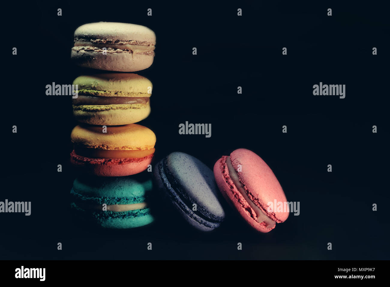 Schöne bunte Makronen essen Foto close up Stockfoto