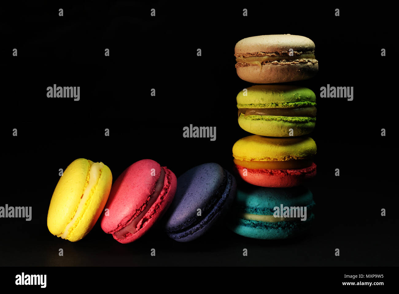 Schöne bunte Makronen essen Foto close up Stockfoto